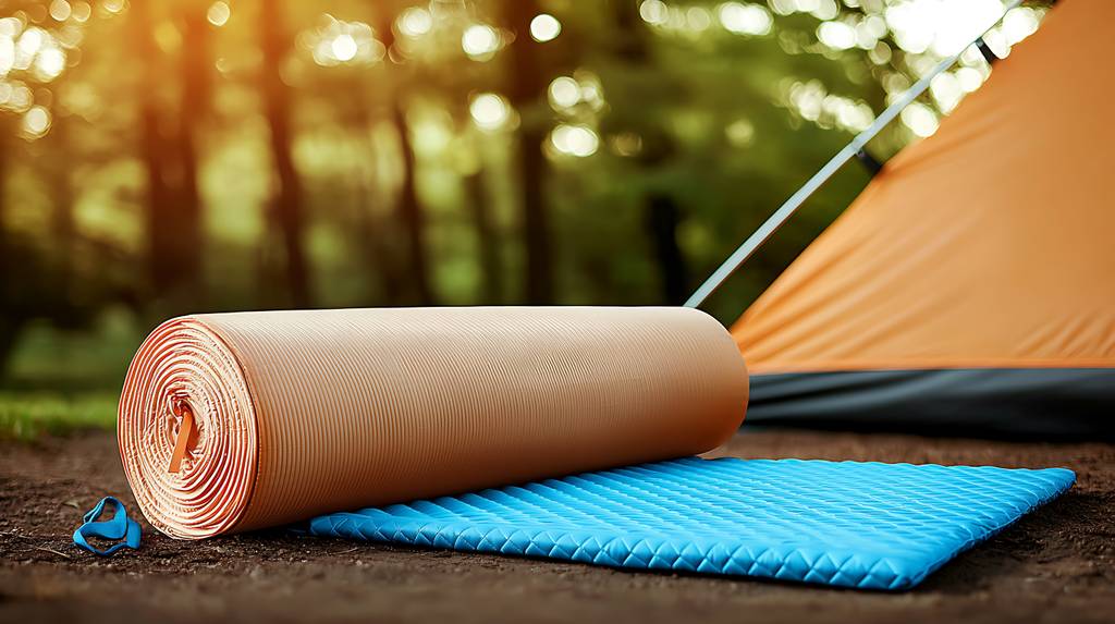 XL-Yogamatte-Test: Vor einem Zelt im Wald liegt eine Yogamatte. 
