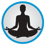 Mit einem blauen Kreis umrundete Silhouette einer Person beim Yoga.