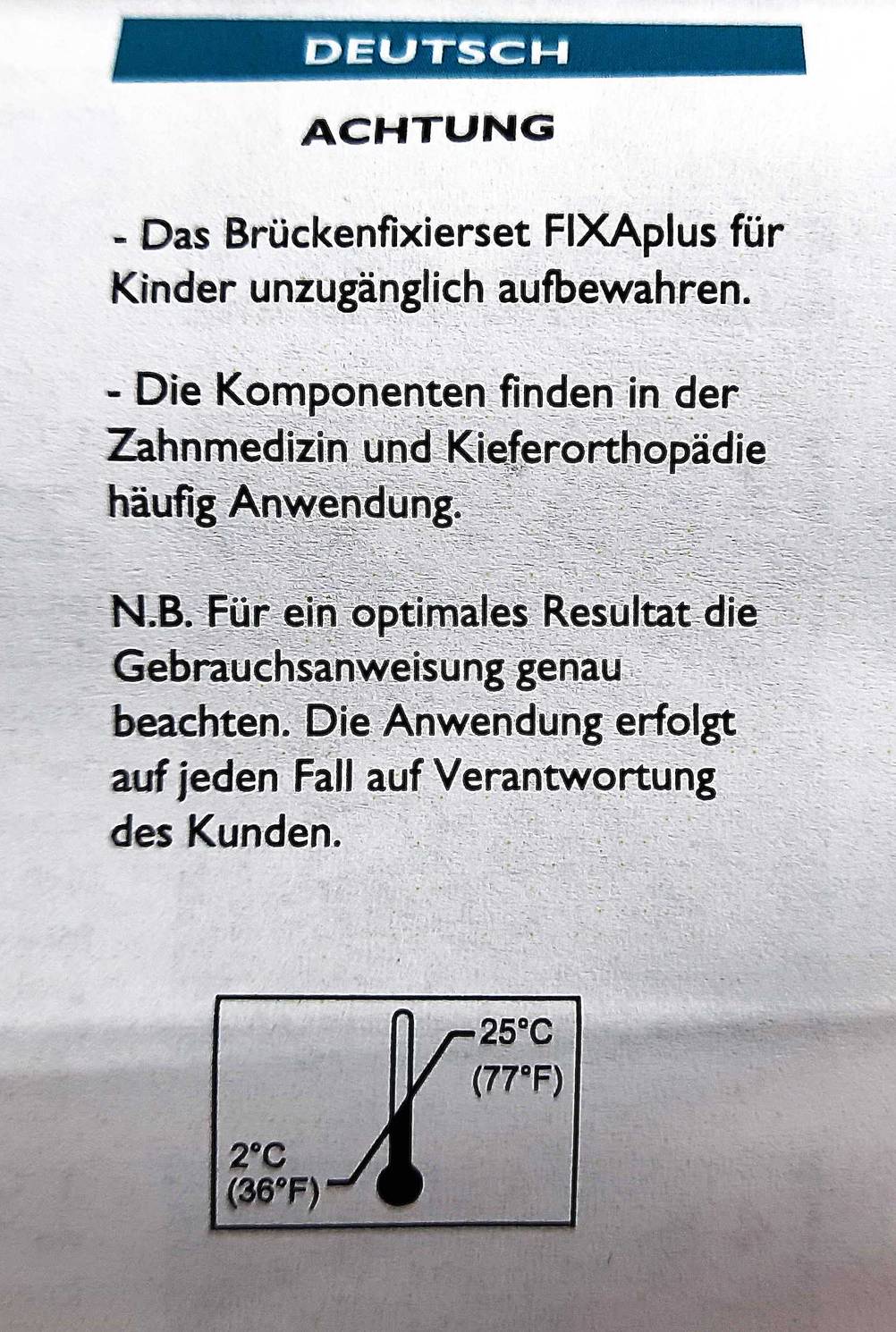 Zahnzement getestet: Nahaufnahme der Informationen auf dem Beipackzettel.
