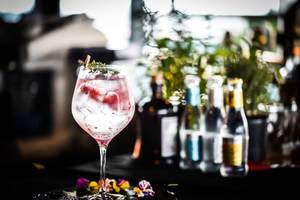 gin tonic mit beeren im glas