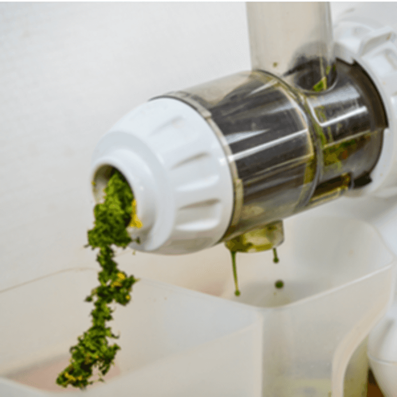 Slow Juicer mit Auslass für Saft und separatem Trester-Ausgang