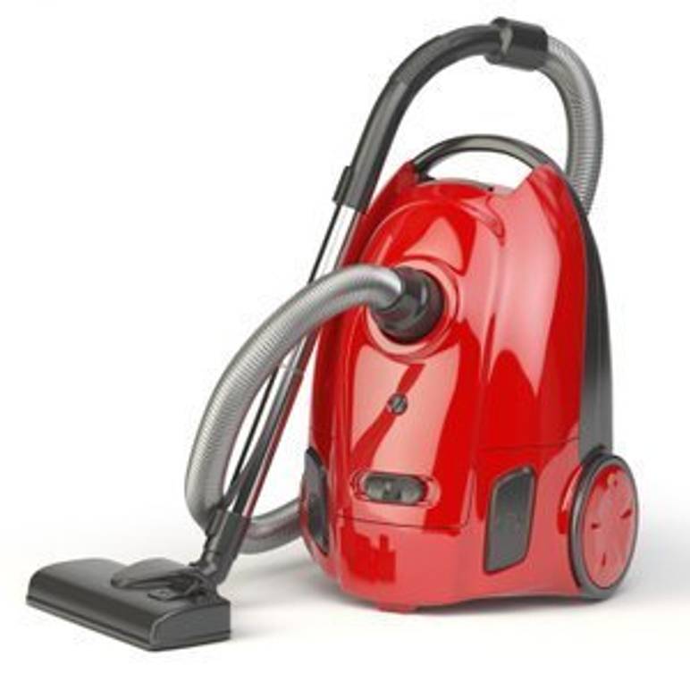 roter staubsauger vor weissem hintergrund